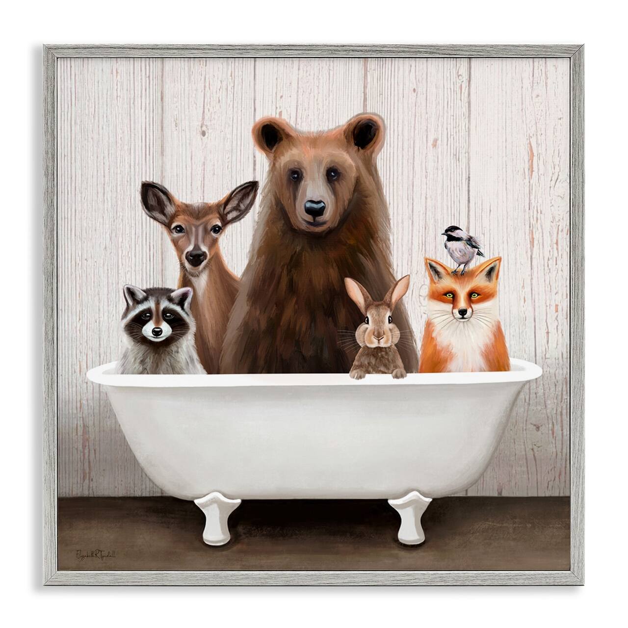 Stupell Industries Woodland Creatures Antique Bathtub Framed Giclee Art